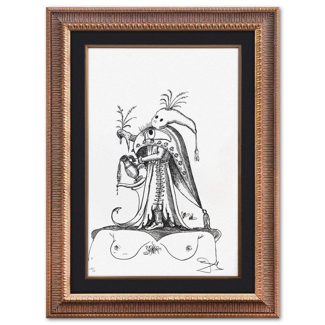 Salvador Dali- Original Lithograph from Gouache and Collage "Les Songes Drolatiques de Pantagruel": Artist: Salvador Dali. Medium: Original Lithograph from Gouache and Collage. Title: Les Songes Drolatiques de Pantagruel. Size: 29" x 19". Measures approx. 40" x 30" (framed). Signature: Hand signed a