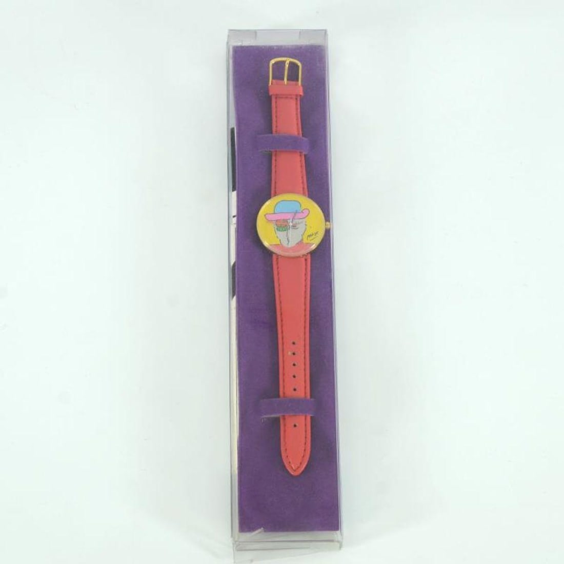 Vintage Peter Max "Face" Watch with Original Packaging and Paperwork: This is a vintage Peter Max "Face" wrist watch created for the Japanese market in 1991. This watch comes in the original packaging and with paperwork. Due to the age of the watch the battery will need