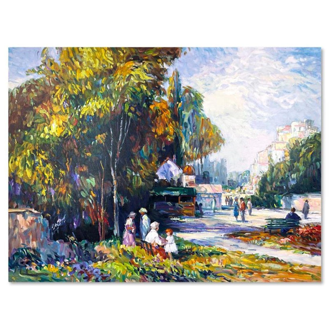 Henri Plisson (1933-2006), "Sunday Outing" Limited Edition Printer's Proof Serigraph on Canvas,: Sunday Outing is a limited edition printer's proof serigraph on stretched canvas by Henri Plisson (1933-2006), numbered 21/21 and hand signed by the artist. Includes Letter of Authenticity. Measures a