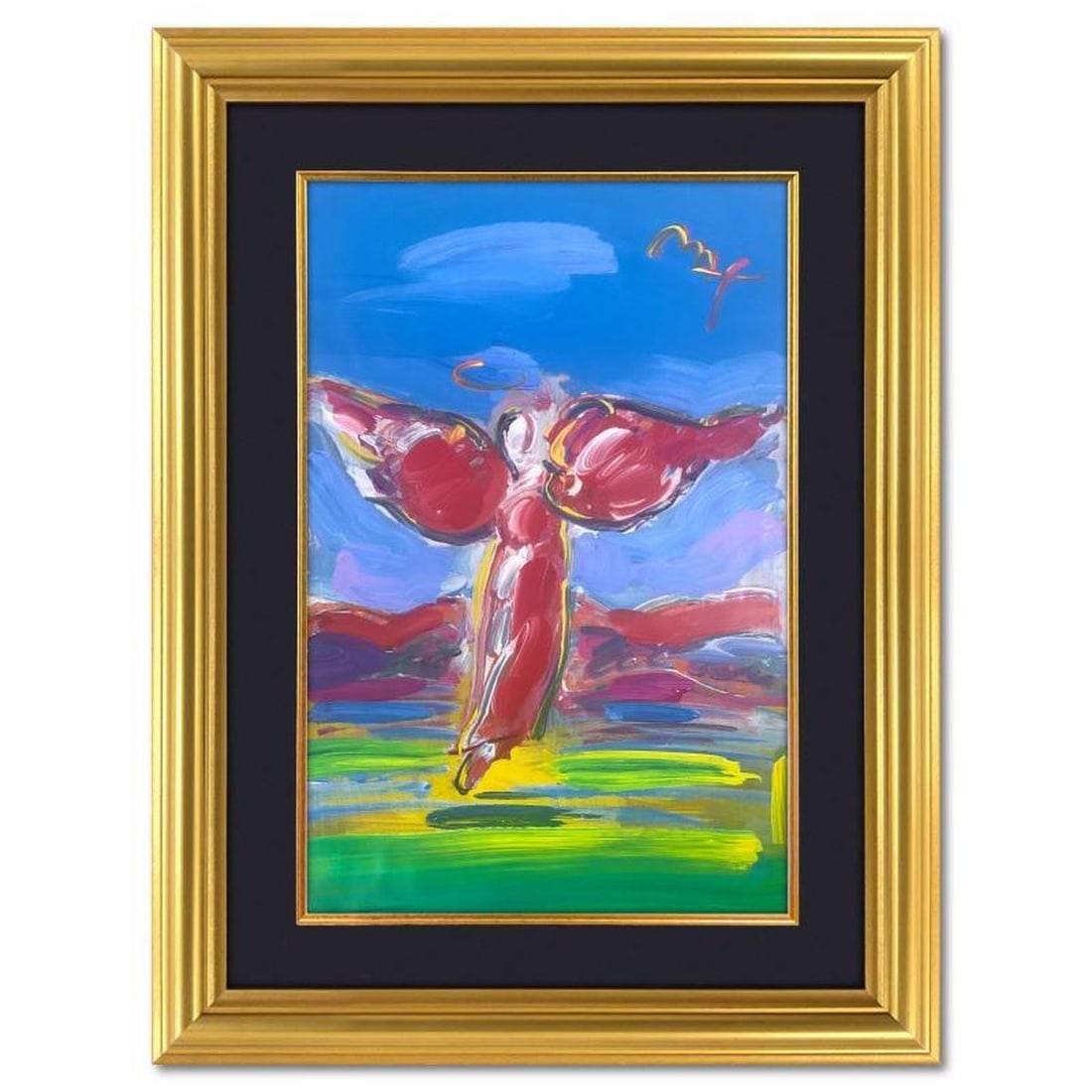 Peter Max, "Ascending Angel" Framed One-of-a-Kind Acrylic Mixed Media (48.5" x 36.5"), Hand Signed: Ascending Angel is a one-of-a-kind acrylic mixed media on paper, hand signed by Peter Max. The piece comes custom framed with a backside cutout to display Peter Max Studio registration number 249479 c
