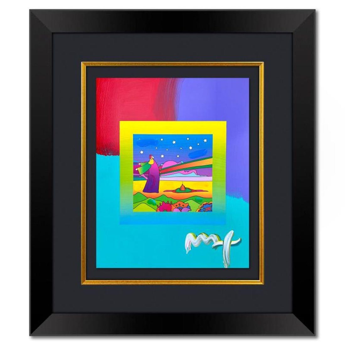 Peter Max, "2 Sages with Stars" Framed One-of-a-Kind Mixed Media, Hand Signed with Registration: 2 Sages with Stars is a one-of-a-kind mixed media on paper, hand signed by Peter Max. The piece comes custom framed with a backside cutout to display Peter Max Studio registration number 251511 certif