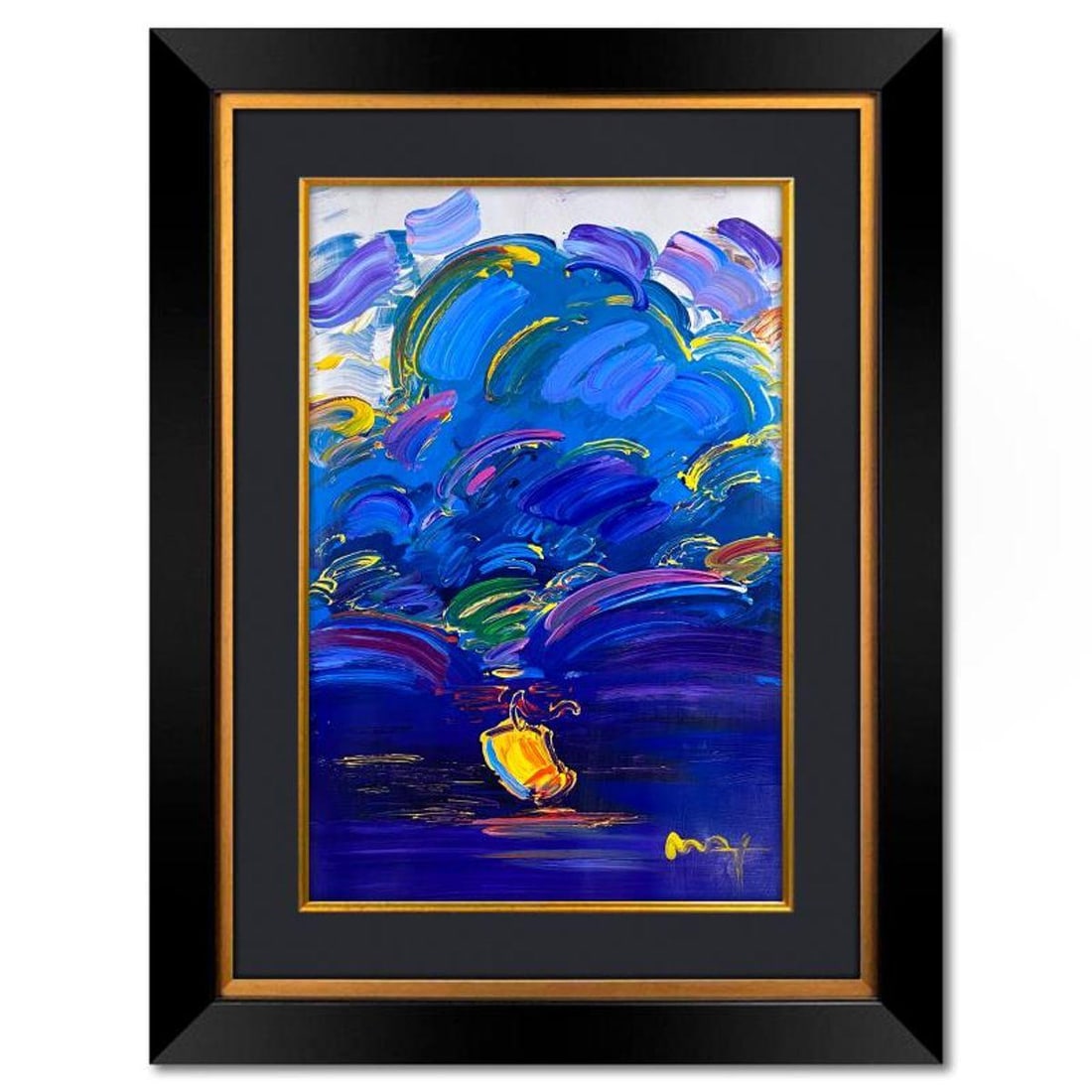 Peter Max, "Summer Storm" Framed One-of-a-Kind Mixed Media, Hand Signed with Registration Number: Summer Storm is a one-of-a-kind mixed media on paper, hand signed by Peter Max. The piece comes custom framed with a backside cutout to display Peter Max Studio registration number 283486 certifying a