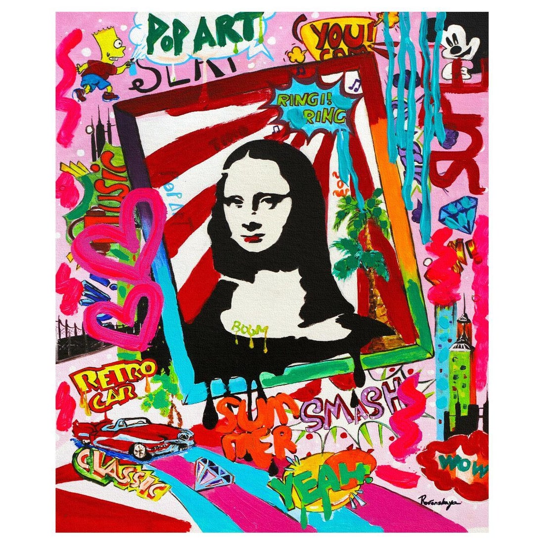 Nastya Rovenskaya- Original Mixed Media on Canvas "Mona Lisa": Artist: Nastya Rovenskaya. Medium: Original Mixed Media on Canvas. Title: Mona Lisa. Size: 24" x 20". Signature: Hand signed. Certificate of Authenticity: Is included. Reference#: 70954.