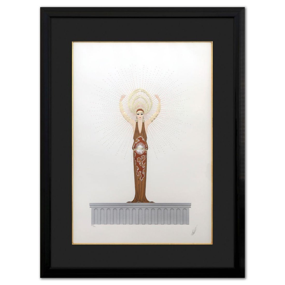 Erte- Serigraph "Diana": Artist: Erte. Medium: Serigraph. Title: Diana. Size: 32" x 22". Measures approx. 43" x 33" (framed). Signature: Hand Signed and numbered. Certificate of Authenticity: Is Included. Additional: 282/300.