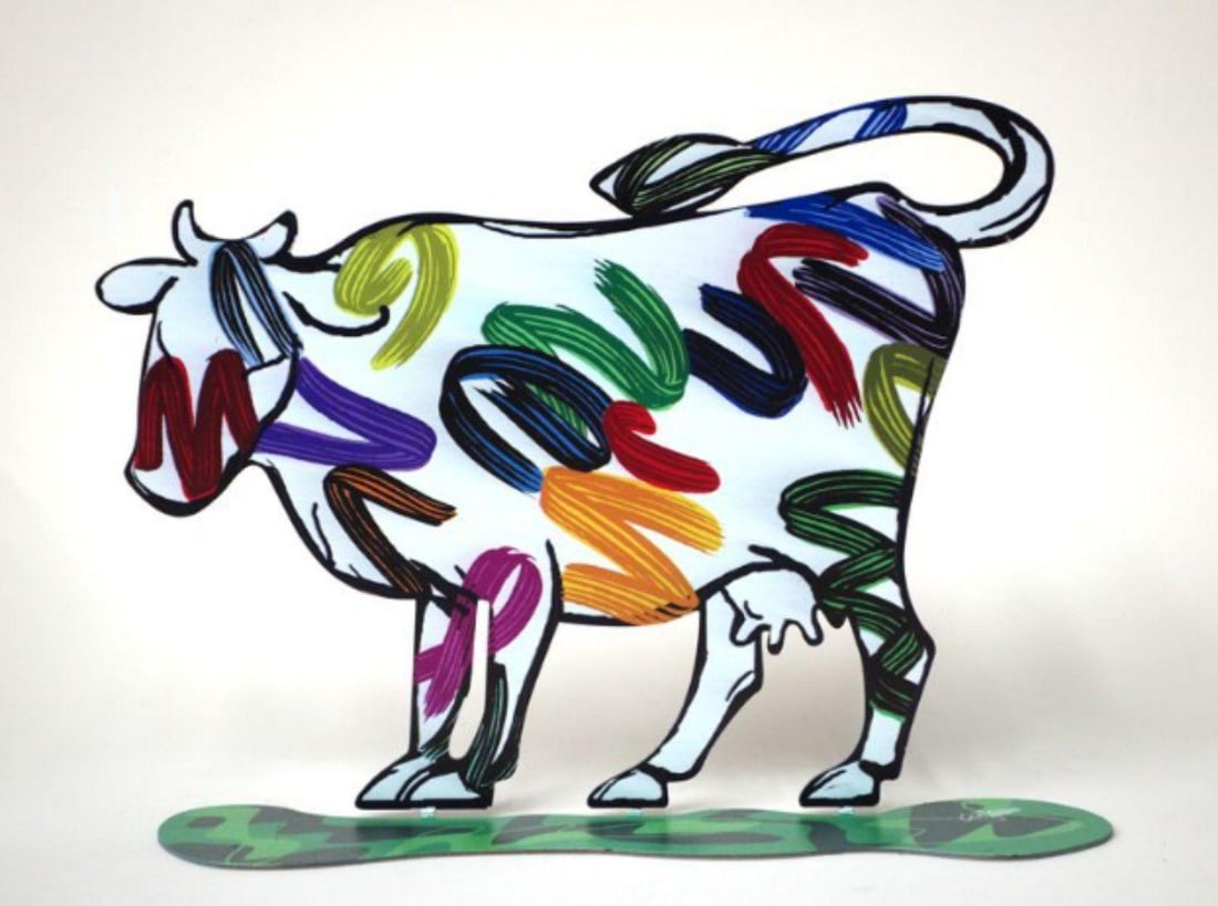 David Gerstein- Free Standing Sculpture "Nava Cow": Artist: David Gerstein. Medium: Free Standing Sculpture. Title: Nava Cow. Size: 11" x 14.1". Signature: Signed by the artist. Certificate of Authenticity: Is included. Additional: This piece is free s