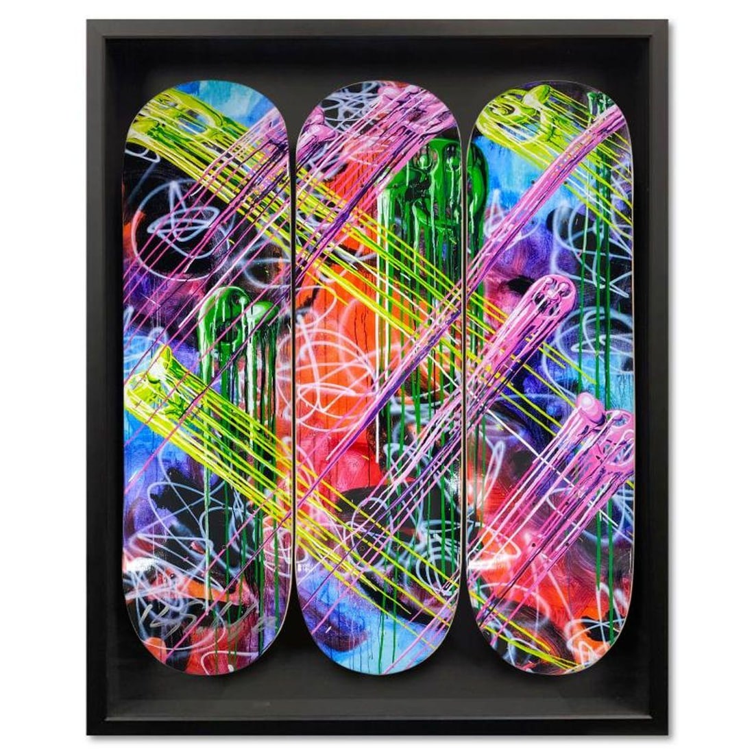 Kenny Scharf, "Drip City" Framed Limited Edition Skateboard Triptych, Hand Signed with Letter of (1 of 3)