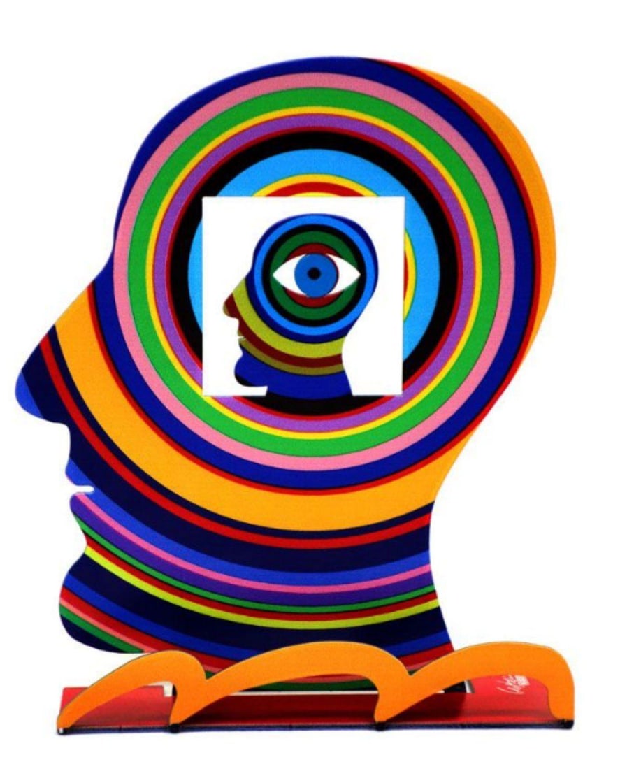 David Gerstein- Free Standing Sculpture "Head within a head": Artist: David Gerstein. Medium: Free Standing Sculpture. Title: Head within a head. Size: 7.9" x 6.7". Signature: Signed by the artist. Certificate of Authenticity: Is included. Additional: This piece