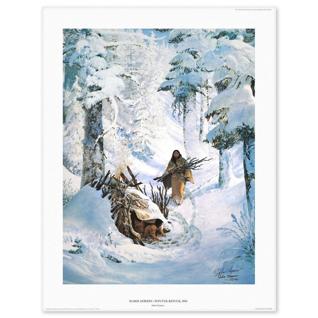 John Clymer- Offset Lithograph "Marie Dorion- Winter Refuge 1814" (1 of 2)
