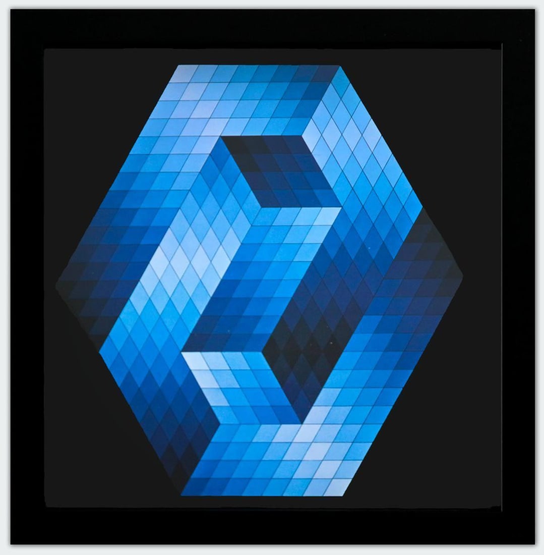 Victor Vasarely- Heliogravure Print "Untitled": Artist: Victor Vasarely. Medium: Heliogravure Print. Title: Untitled. Size: 10" x 10". Measures approx. 12" x 12" (framed). Additional: Custom Framed. Reference#: 21494.