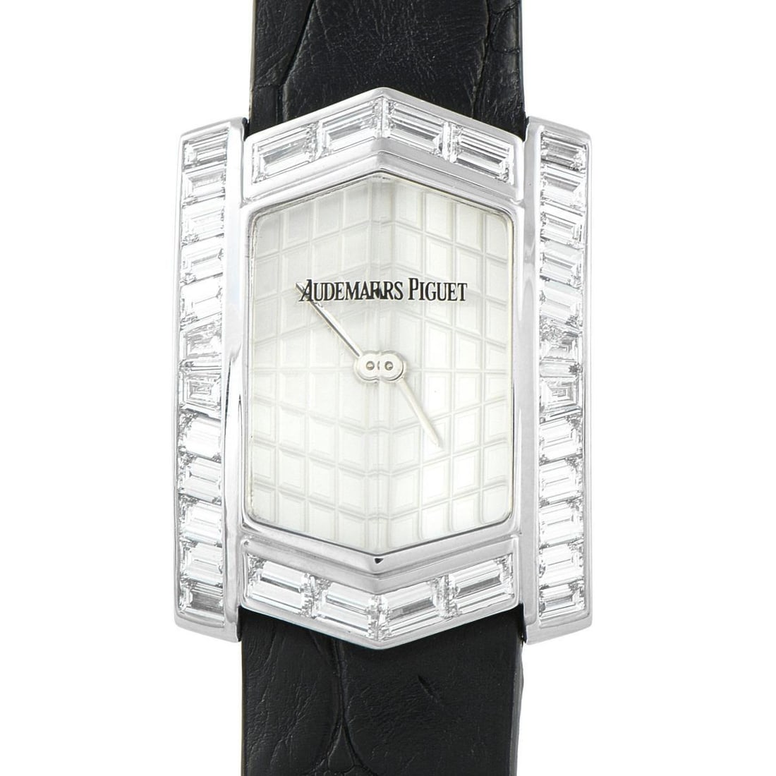 AUDEMARS PIGUET FACETTES DIAMOND WHITE GOLD WATCH: The Audemars Piguet Facettes shines with a uniquely elegant design and fine craftsmanship. From the Haute Joaillerie collection, this timepiece features a 21 x 25 mm case in 18K white gold paired with