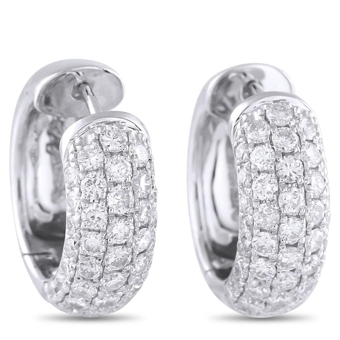 18K WHITE GOLD 2.0CT DIAMOND HUGGIE EARRINGS: Diamonds with a total weight of 2.0 carats allow these sophisticated earrings to make a statement every time they catch the light. The classic, rounded design makes them a luxury piece that is ideal f