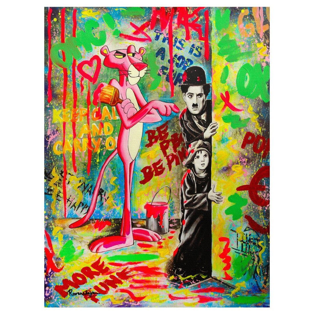 Nastya Rovenskaya- Original Mixed Media on Canvas "Caught Trying to Sneak In" (1 of 2)