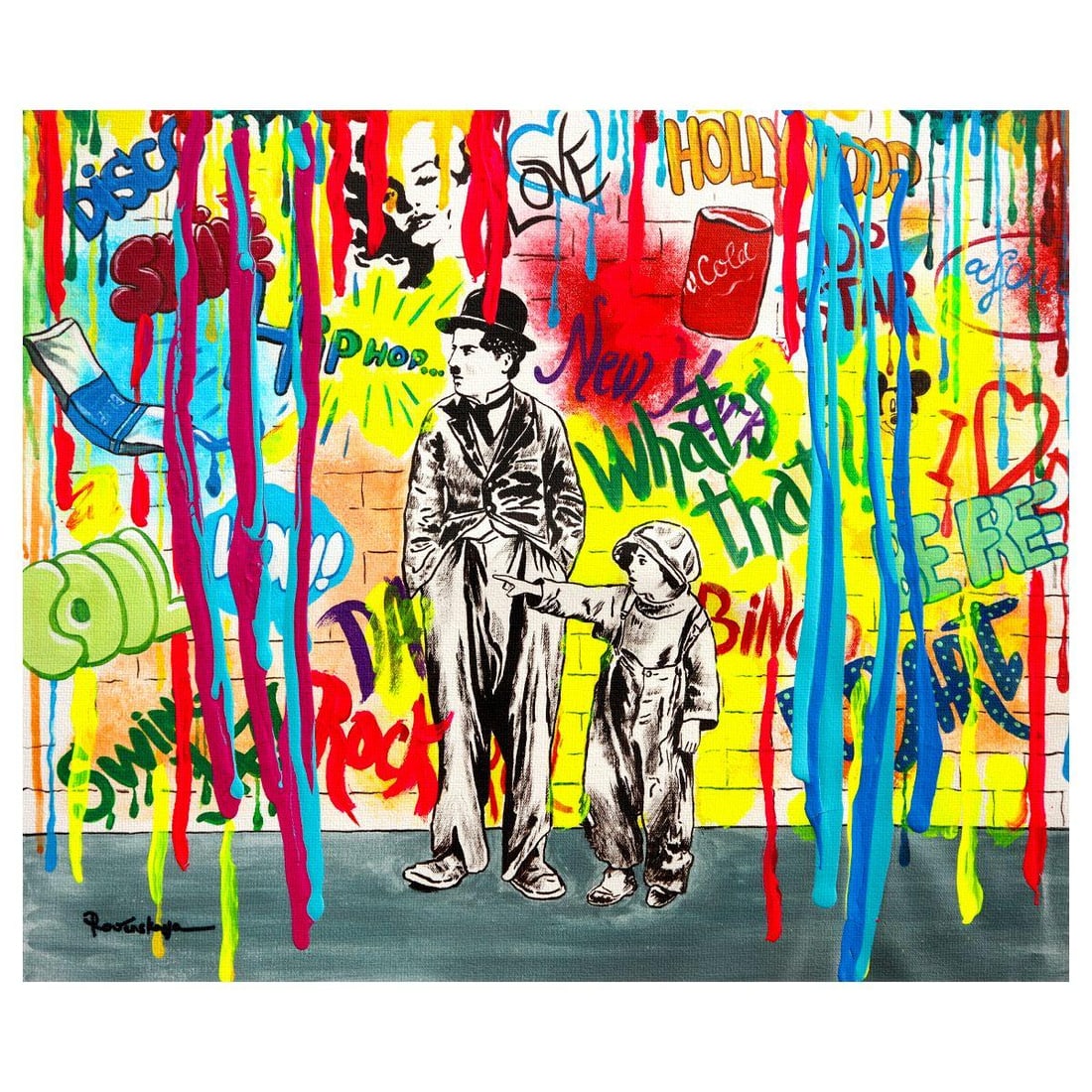 Nastya Rovenskaya- Mixed Media on Canvas "Wanna be like Chaplin" (1 of 2)