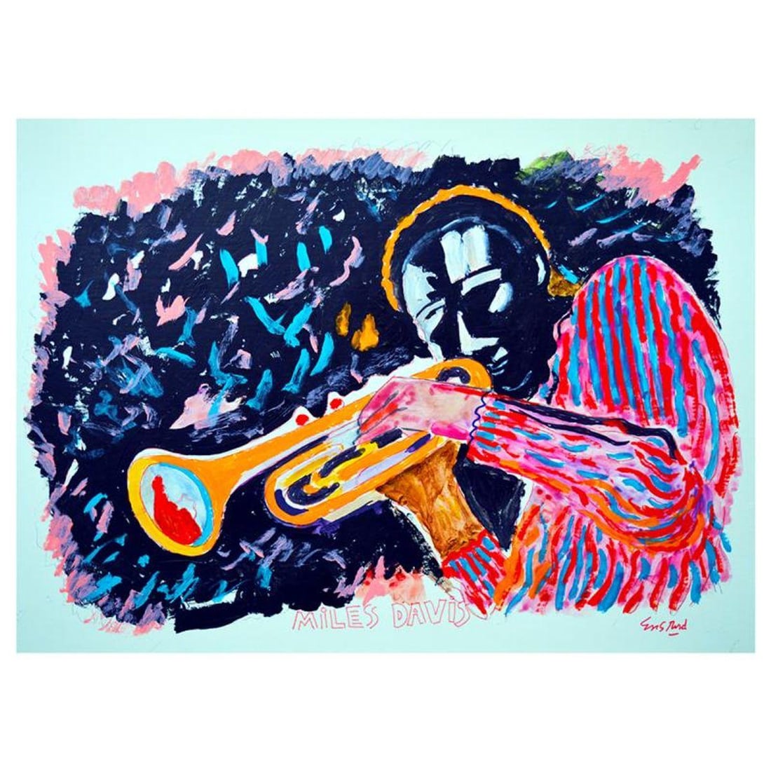 Wayne Ensrud ,"Miles Davis" Hand Signed Original Painting with Letter of Authenticity.: Miles Davis is an original painting, acrylic on board by Wayne Ensrud. The piece is hand signed by the artist and comes with a Letter of Authenticity. Measures approximately 15" x 20".