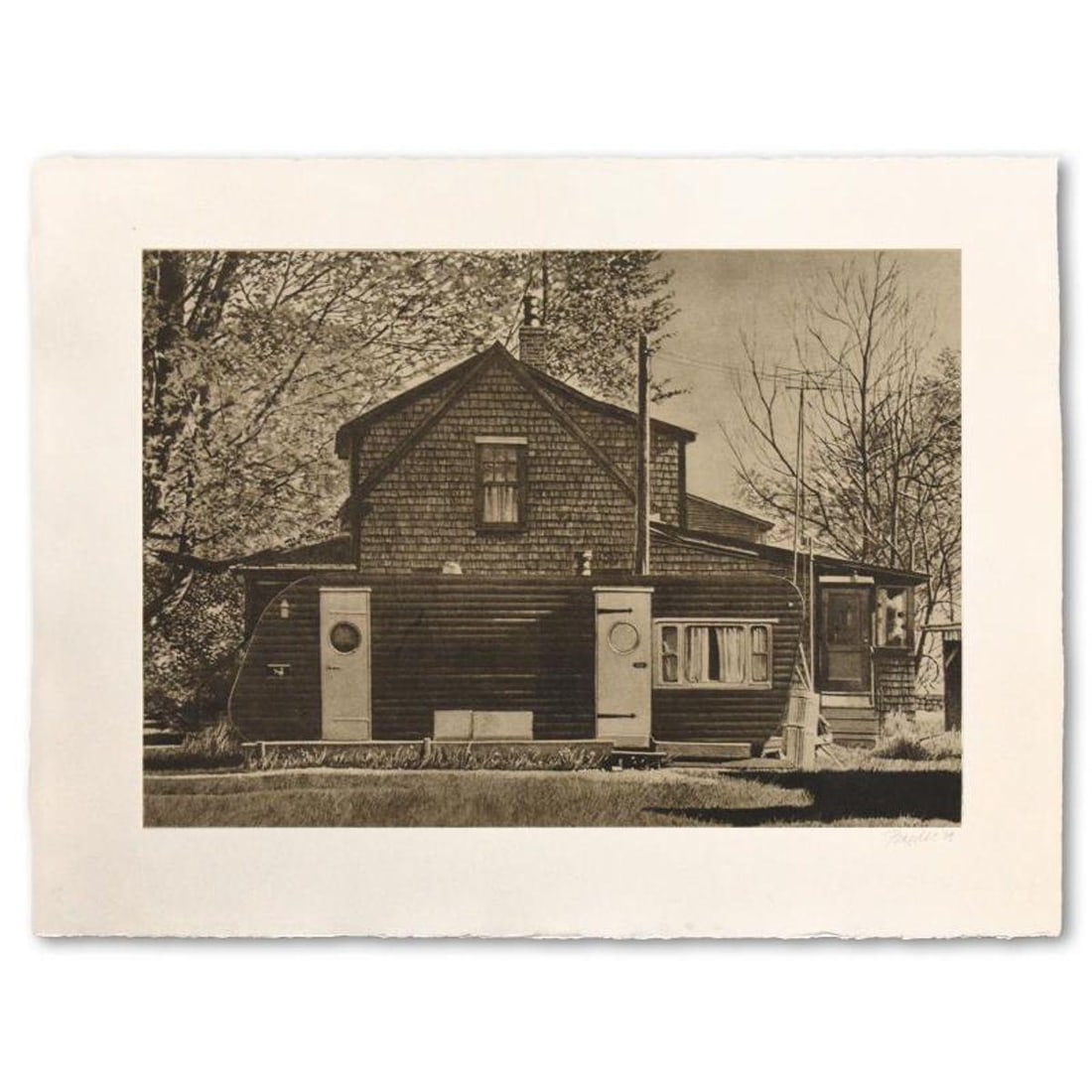 John Baeder, "House with Trailer" Limited Edition Silkscreen, Numbered 62/200 and Hand Signed with: House with Trailer is a limited edition silkscreen on somerset paper by John Baeder, numbered 62/200 and hand signed by the artist. Includes Letter of Authenticity. Measures approx. 30" x 22" (border)
