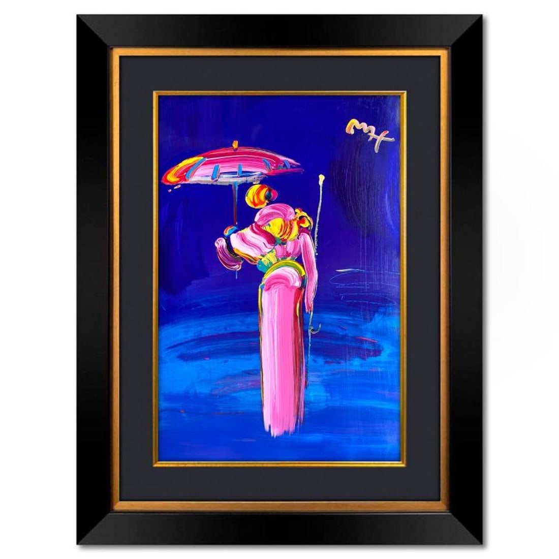 Peter Max, "Umbrella Man with Cane" Framed One-of-a-Kind Mixed Media, Hand Signed with Registration (1 of 2)