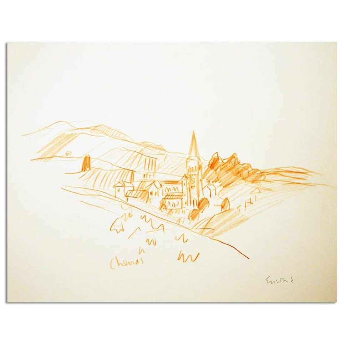 Wayne Ensrud "View Of Chenas In Beaujolais, France" Mixed Media Original Artwork with COA.: View Of Chenas In Beaujolais, France is an original Mixed Media on Paper by Wayne Ensrud. The piece is hand signed by the artist and comes with a Certificate of Authenticity. Measures approximately 12