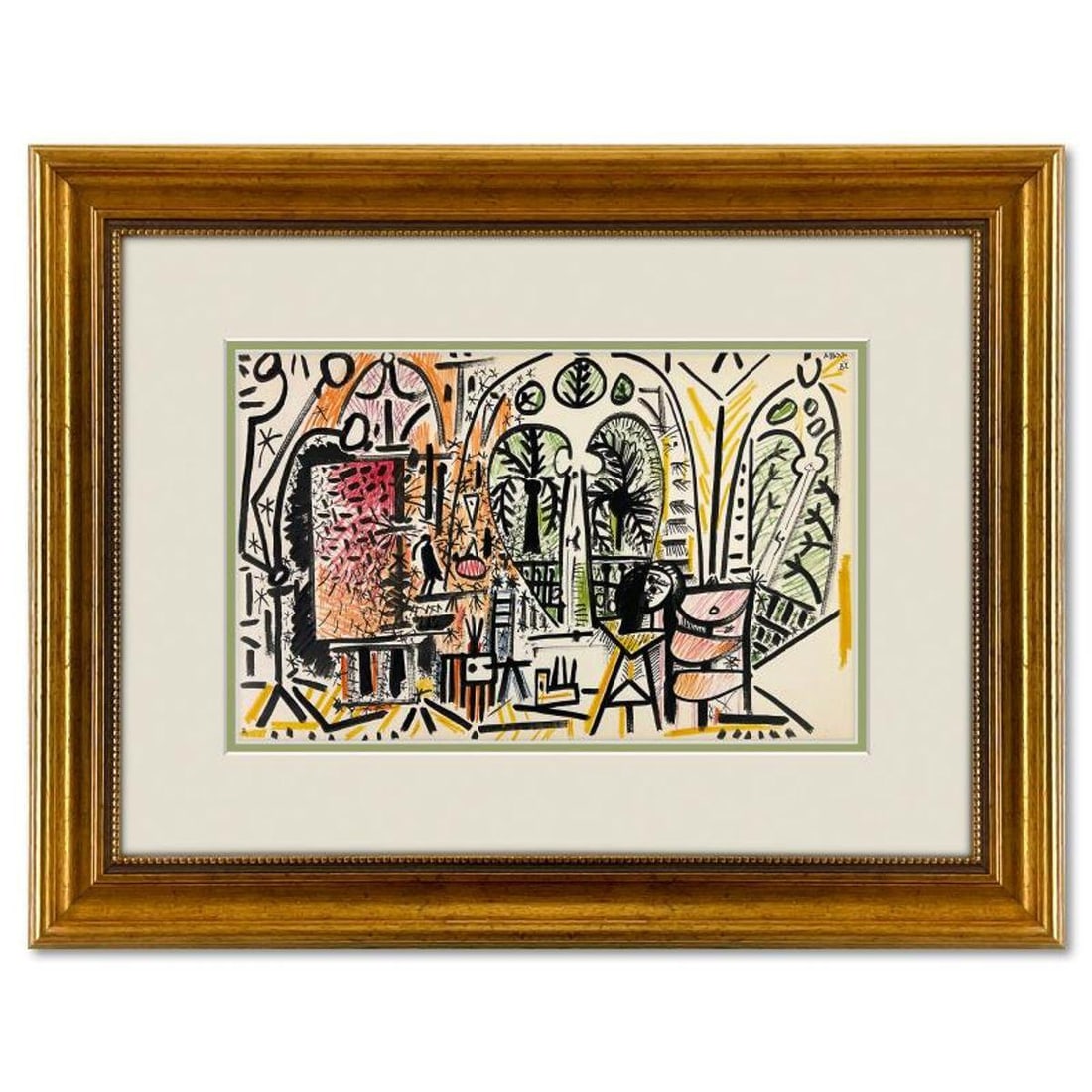 Pablo Picasso (1881-1973), "Carnet de Californie 1.11.55-XV" Framed Vintage Lithograph on Paper with (1 of 2)