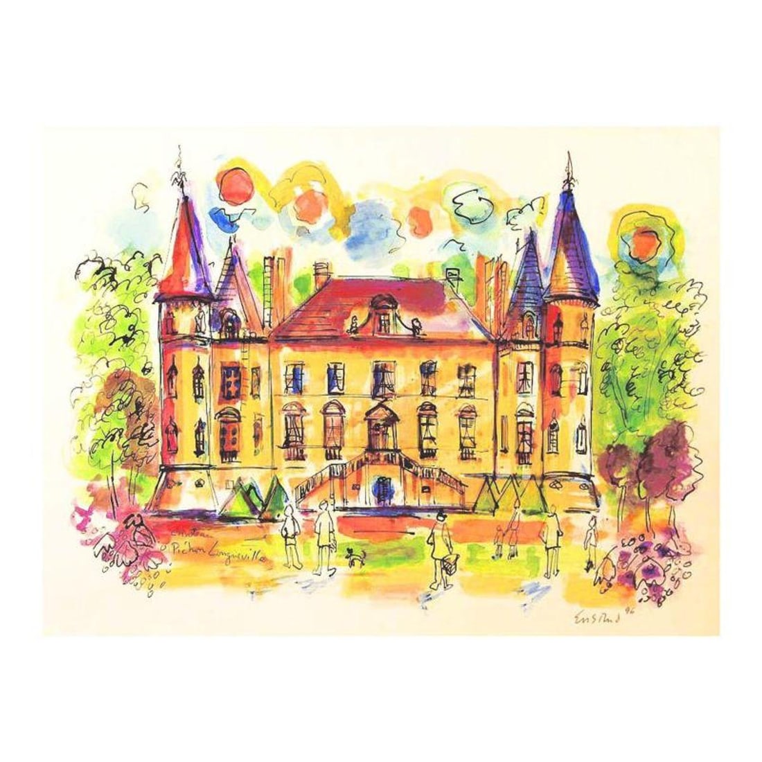 Wayne Ensrud "Chateau Pichon Longueville Comtess de Lalande, 1" Mixed Media Original Artwork; Hand: Chateau Pichon Longueville Comtess de Lalande - 1 is an original Mixed Media on Paper by Wayne Ensrud. The piece is hand signed by the artist and comes with a Certificate of Authenticity. Measures app