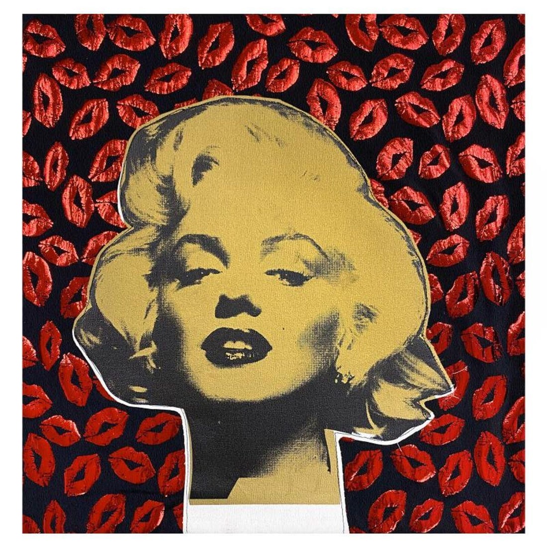 Steve Kaufman (1960-2010), "Marilyn Monroe" Limited Edition Silkscreen on Canvas and Fabric, CP: Marilyn Monroe is a limited edition silkscreen on canvas stitched to fabric backing by Andy Warhol protege, Steve Kaufman (1960-2010). This piece is CP numbered 5/50 and hand signed inverso. Includes