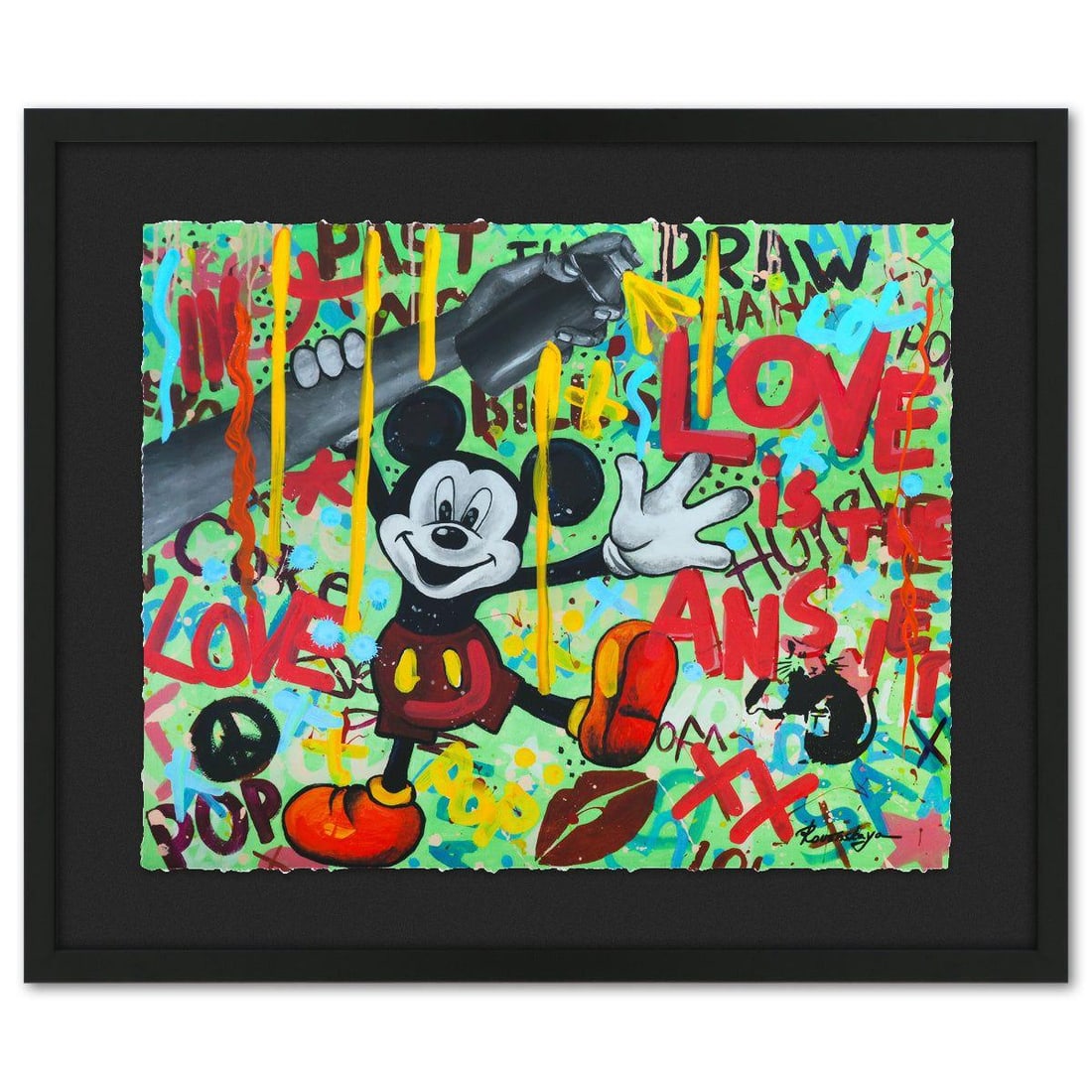 Nastya Rovenskaya- Original Mixed Media on Deckle Edge Paper "Mickey Mouse In Love" (1 of 2)