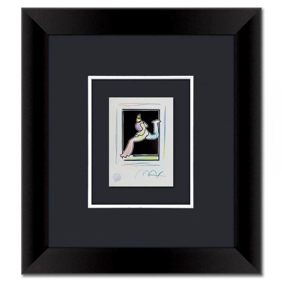 Peter Max, Framed One-of-a-Kind Mixed Media, Hand Signed with Registration Number Certifying: This is a one-of-a-kind mixed media on paper, hand signed by Peter Max. The piece comes custom framed with a backside cutout to display Peter Max Studio registration number 372281 certifying authentic