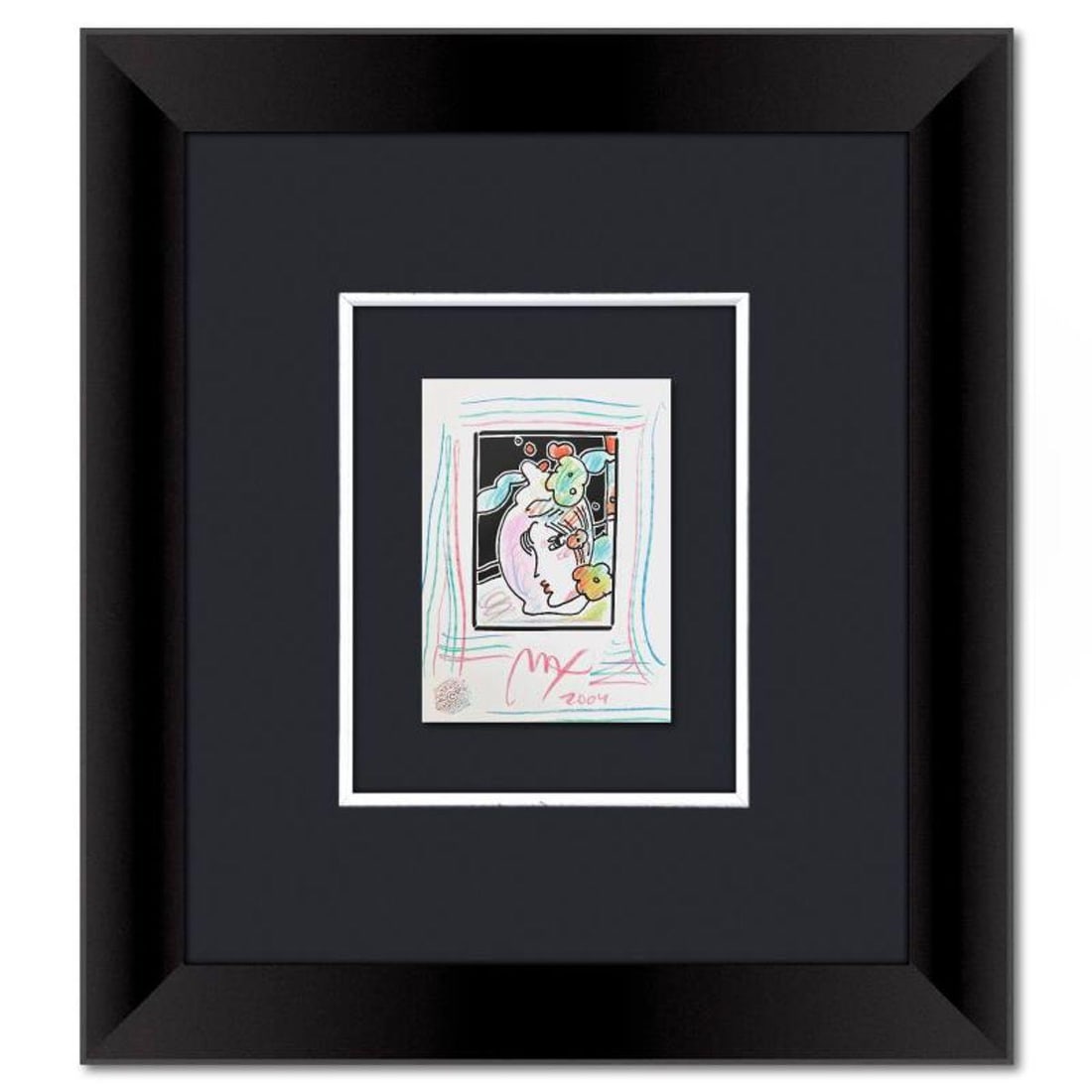 Peter Max, "Profile with Vase" Framed One-of-a-Kind Mixed Media, Hand Signed with Registration: Profile with Vase is a one-of-a-kind mixed media on paper, hand signed by Peter Max. The piece comes custom framed with a backside cutout to display Peter Max Studio registration number 338820 certify