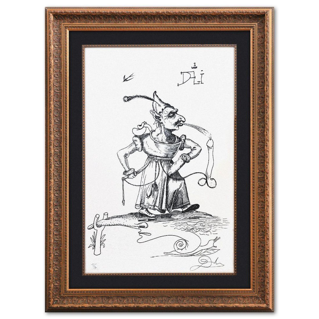 Salvador Dali- Original Lithograph from Gouache and Collage "Les Songes Drolatiques de Pantagruel": Artist: Salvador Dali. Medium: Original Lithograph from Gouache and Collage. Title: Les Songes Drolatiques de Pantagruel. Size: 29" x 19". Measures approx. 39.5" x 29.5" (framed). Signature: Hand sign