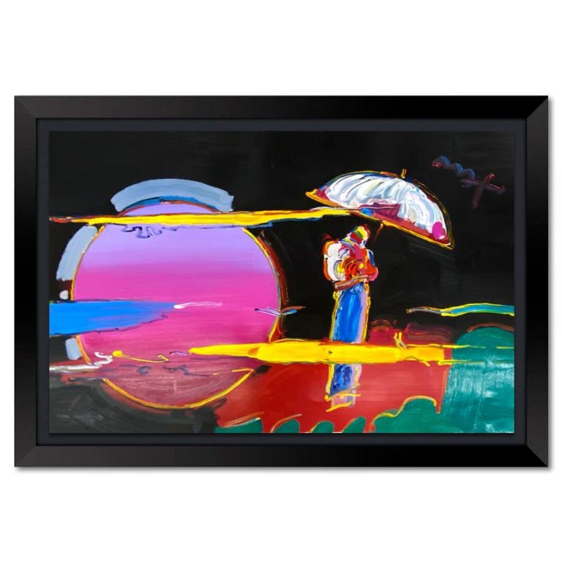 Peter Max, "New Moon 2" Framed One-of-a-Kind Mixed Media, Hand Signed with Registration Number: New Moon 2 is a one-of-a-kind mixed media on paper, hand signed by Peter Max. The piece comes custom framed with a backside cutout to display Peter Max Studio registration number 275396 certifying aut