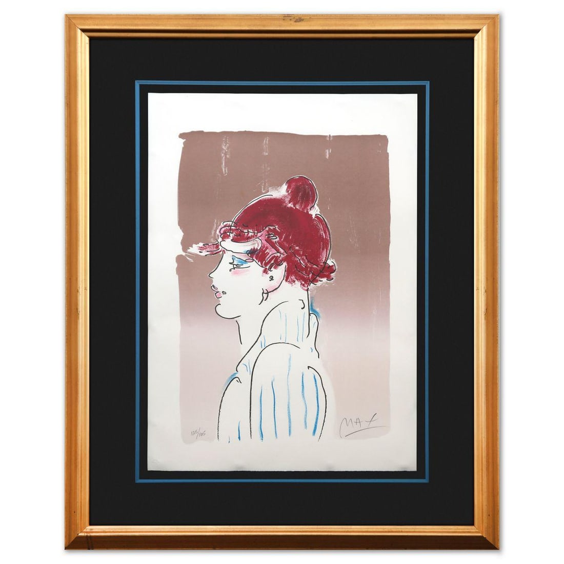 Peter Max- Lithograph in color "Girl From Ibiza": Artist: Peter Max. Medium: Lithograph in color. Title: Girl From Ibiza. Size: 29" x 21". Measures approx. 42" x 34" (framed). Signature: Hand signed and numbered. Certificate of Authenticity: Is inclu