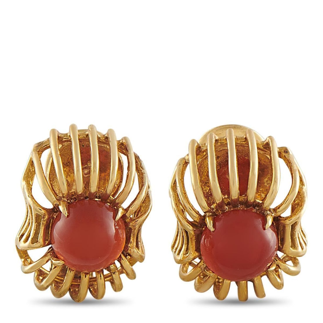 DAVID WEBB 18K YELLOW GOLD CORNELIAN EARRINGS (1 of 4)