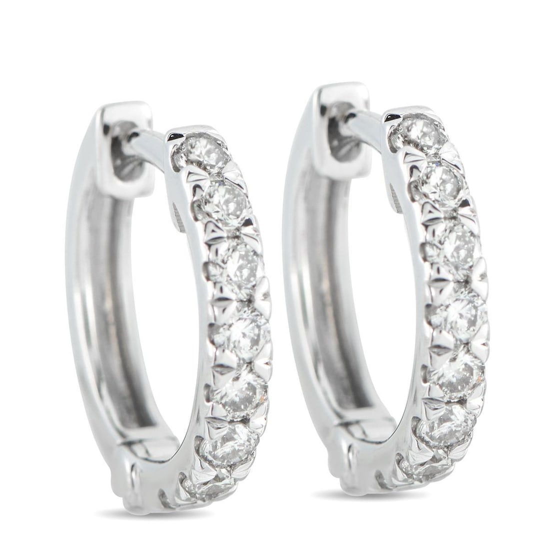 18K WHITE GOLD 0.37CT DIAMOND HUGGIE HOOP EARRINGS (1 of 4)