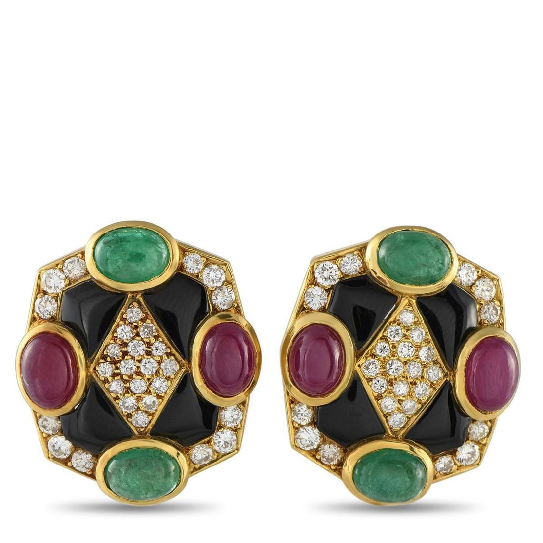 14K YELLOW GOLD 2.40CT DIAMOND, EMERALD AND RUBY CLIP-ON EARRINGS (1 of 3)