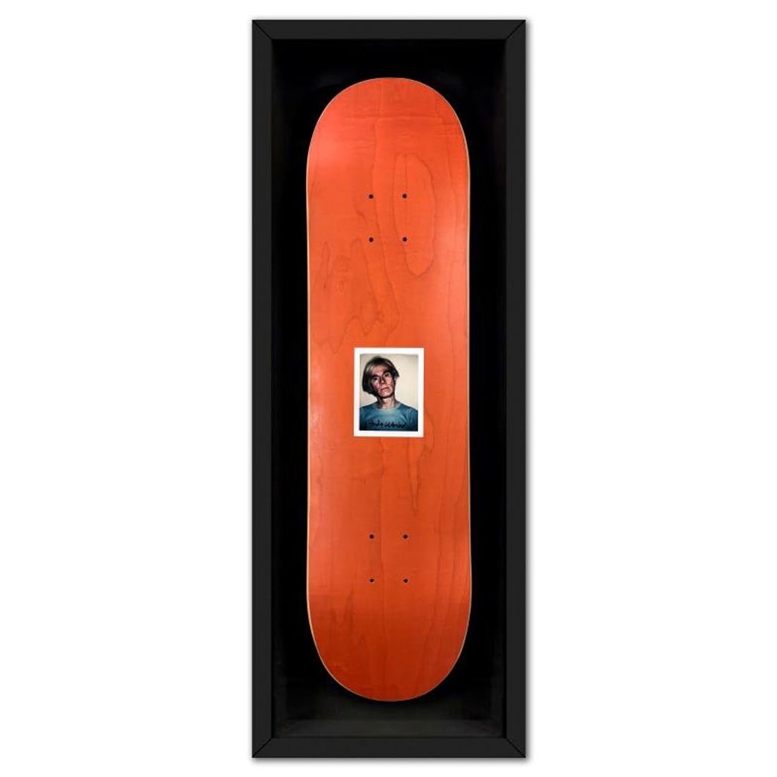 Andy Warhol (1928-1987), "Self-Portrait (Orange)" Framed One-of-a-Kind Unique Edition Skateboard,: Self-Portrait (Orange) is a one-of-a-kind unique edition skateboard by Andy Warhol (1928-1987), bearing the plate signature inverso of the artist. This piece comes custom framed. This piece is from a