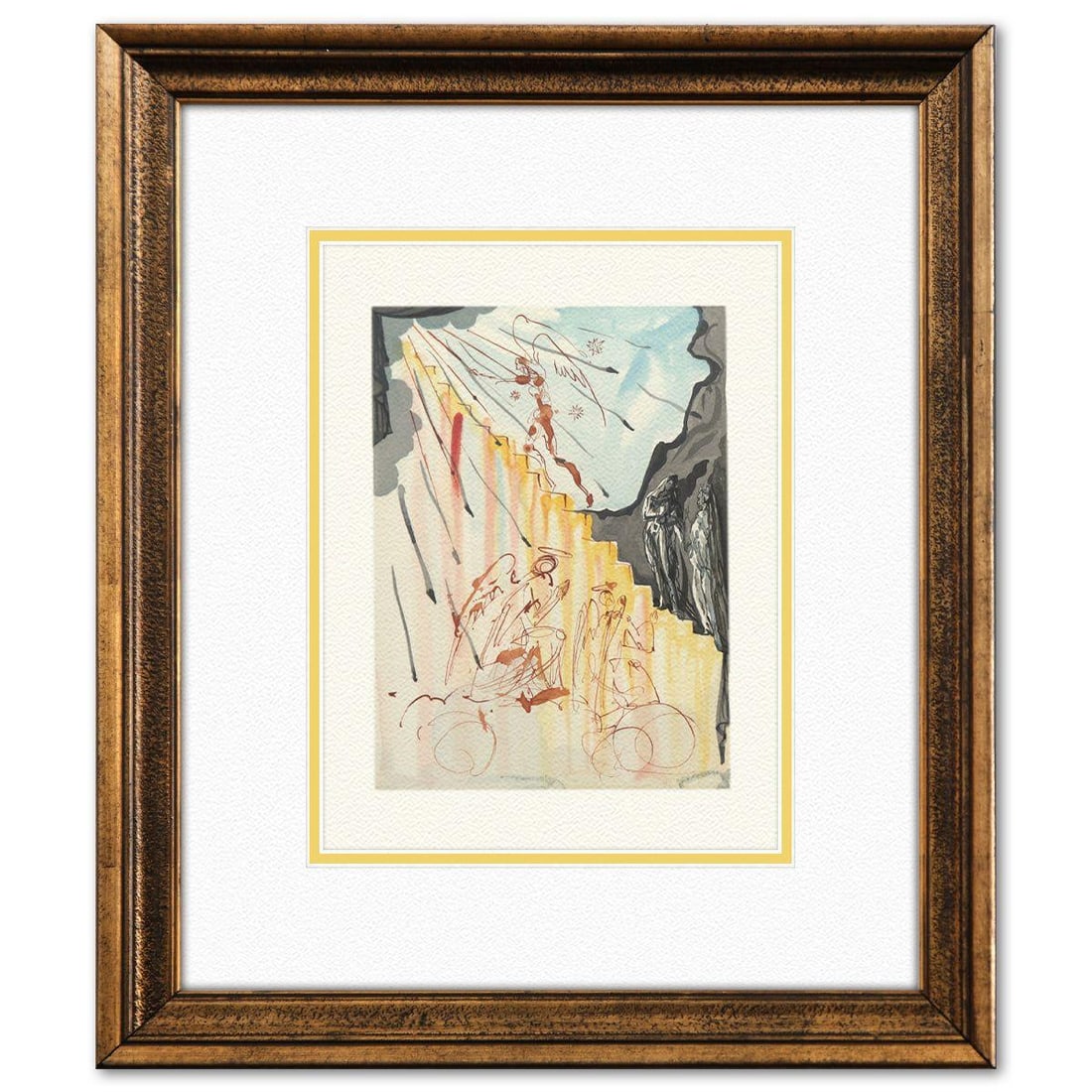 Salvador Dali- Original Color Woodcut on B.F.K. Rives Paper "Paradise 21": Artist: Salvador Dali. Medium: Original Color Woodcut on B.F.K. Rives Paper. Title: Paradise 21. Size: 13" x 10". Measures approx. 21" x 18" (framed). Certificate of Authenticity: Is included. Additio