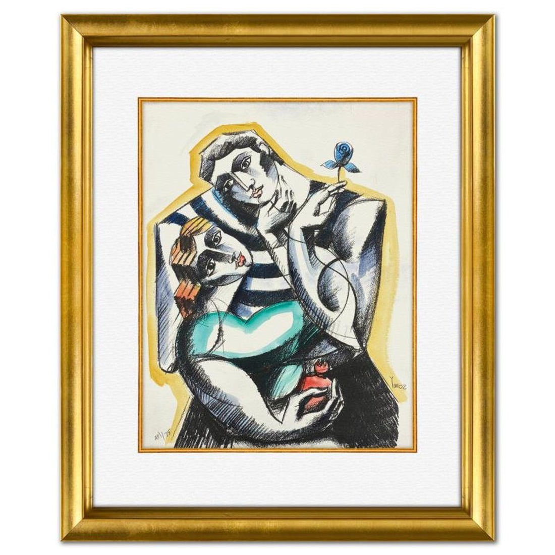 Yuroz, Framed Hand Painted Unique Variation Mixed Media, AP Numbered 1/75 and Hand Signed with: This is a hand painted one-of-a-kind unique variation mixed media on paper by Yuroz, AP numbered 1/75 and hand signed by the artist. This piece comes custom framed on linen. Includes Letter of Authent