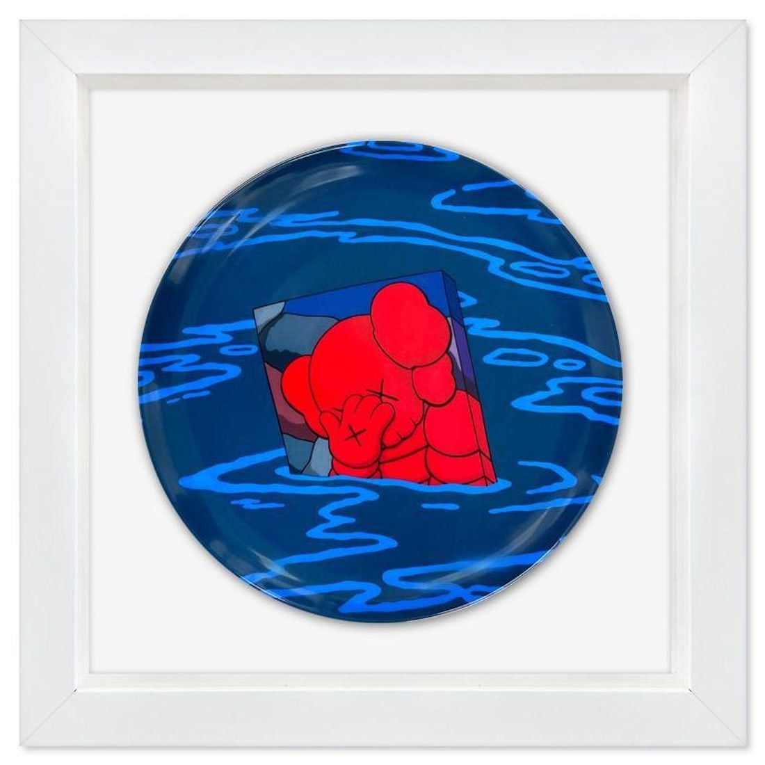 KAWS, "Hours, Nights, Weeks, Months" Framed Limited Edition Fine Bone China Plate.: Hours, Nights, Weeks, Months is a limited edition fine bone china plate by KAWS. This plate is custom framed and floated on linen. Measures approx. 15.5" x 15.5" (frame), 10.5" (plate diameter). This
