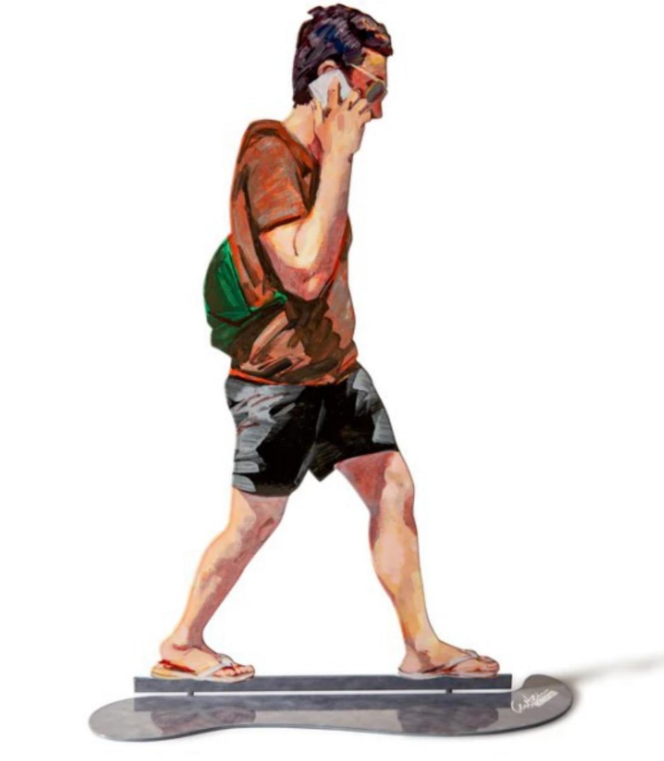 David Gerstein- Free Standing Sculpture "TALKING WALKER": Artist: David Gerstein. Medium: Free Standing Sculpture. Title: TALKING WALKER. Size: 16.3" x 16.5". Signature: Signed. Certificate of Authenticity: Is included. Additional: This piece is free standin