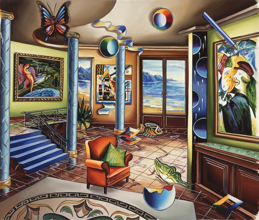 Alexander Astahov- Original Giclee on Canvas "Homage to Chagall": Artist: Alexander Astahov. Medium: Original Giclee on Canvas. Title: Homage to Chagall. Size: 20" x 24". Signature: Hand Signed by the Artist. Certificate of Authenticity: From the publisher. Referenc