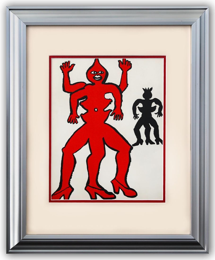 Alexander Calder- Lithograph "DLM212 - Une famille de la-bas II": Artist: Alexander Calder. Medium: Lithograph. Title: DLM212 - Une famille de la-bas II. Size: 15" x 11". Measures approx. 23" x 19" (framed). Certificate of Authenticity: Is included. Additional: Cust