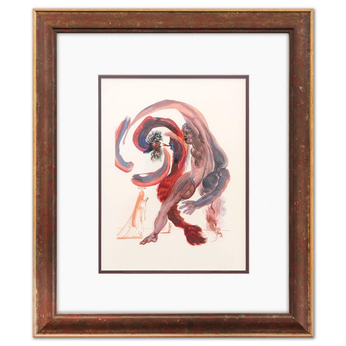 Salvador Dali- Original Color Woodcut on B.F.K. Rives Paper "Purgatory 18": Artist: Salvador Dali. Medium: Original Color Woodcut on B.F.K. Rives Paper. Title: Purgatory 18. Size: 13" x 10". Measures approx. 20" x 18" (framed). Certificate of Authenticity: Is included. Additi