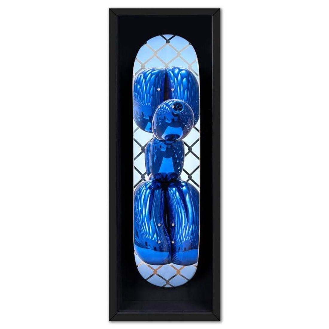 Jeff Koons, "Blue Balloon Dog" Framed Limited Edition Skateboard, Plate Signed with Letter of: Blue Balloon Dog is a limited edition skateboard featuring art by Jeff Koons, bearing the plate signature of the artist inverso. This comes custom framed. Includes Letter of Authenticity. Measures app