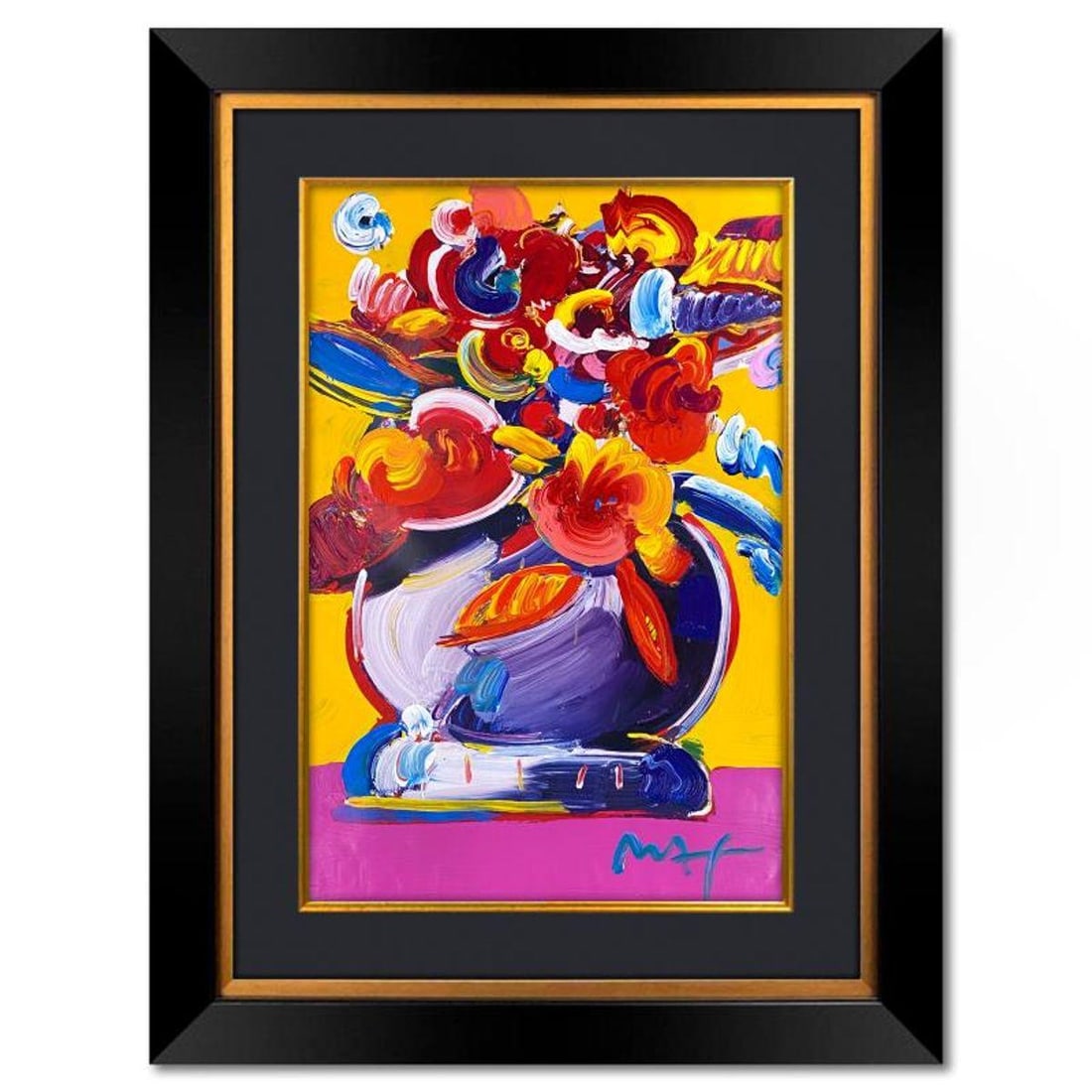 Peter Max, "Flowers II" Framed One-of-a-Kind Mixed Media, Hand Signed with Registration Number (1 of 2)