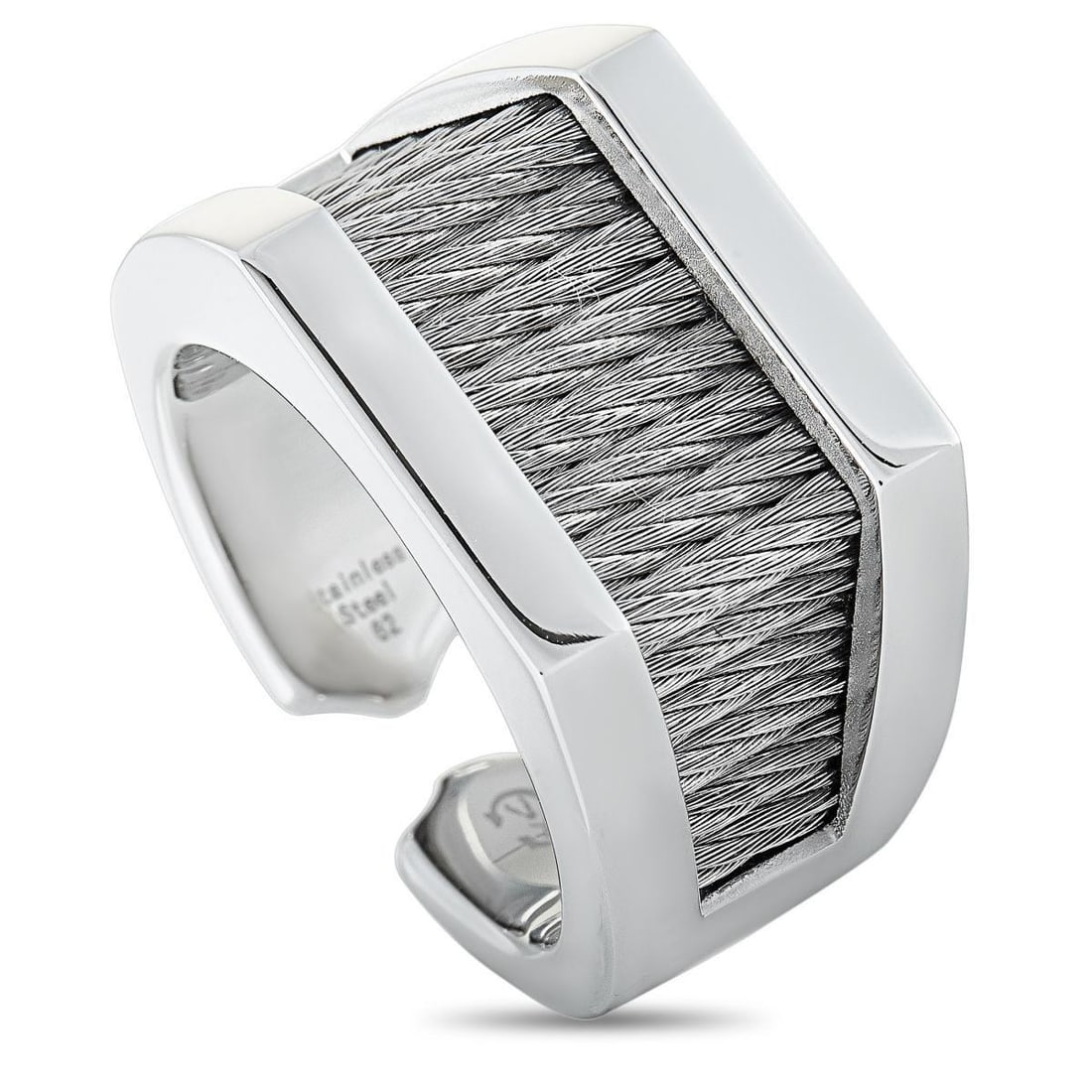 CHARRIOL FOREVER STAINLESS STEEL RING: The Charriol Forever ring is crafted from stainless steel and weighs 14.8 grams. The ring boasts band thickness of 7 mm and top height of 4 mm, while top dimensions measure 25 by 15 mm.This item is of