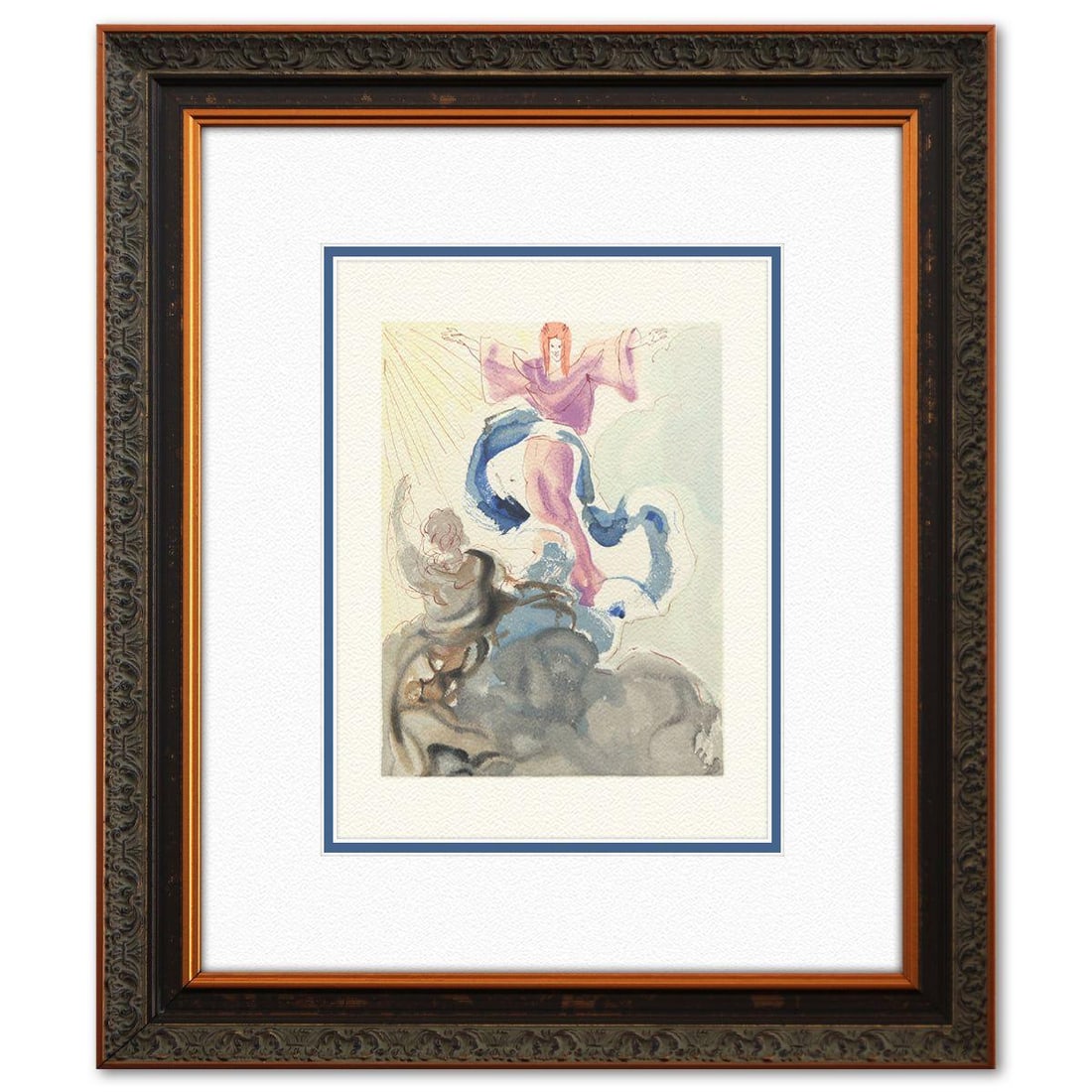 Salvador Dali- Original Color Woodcut on B.F.K. Rives Paper "Paradise 3": Artist: Salvador Dali. Medium: Original Color Woodcut on B.F.K. Rives Paper. Title: Paradise 3. Size: 13" x 10". Measures approx. 21.5" x 18.5" (framed). Certificate of Authenticity: Is included. Addi