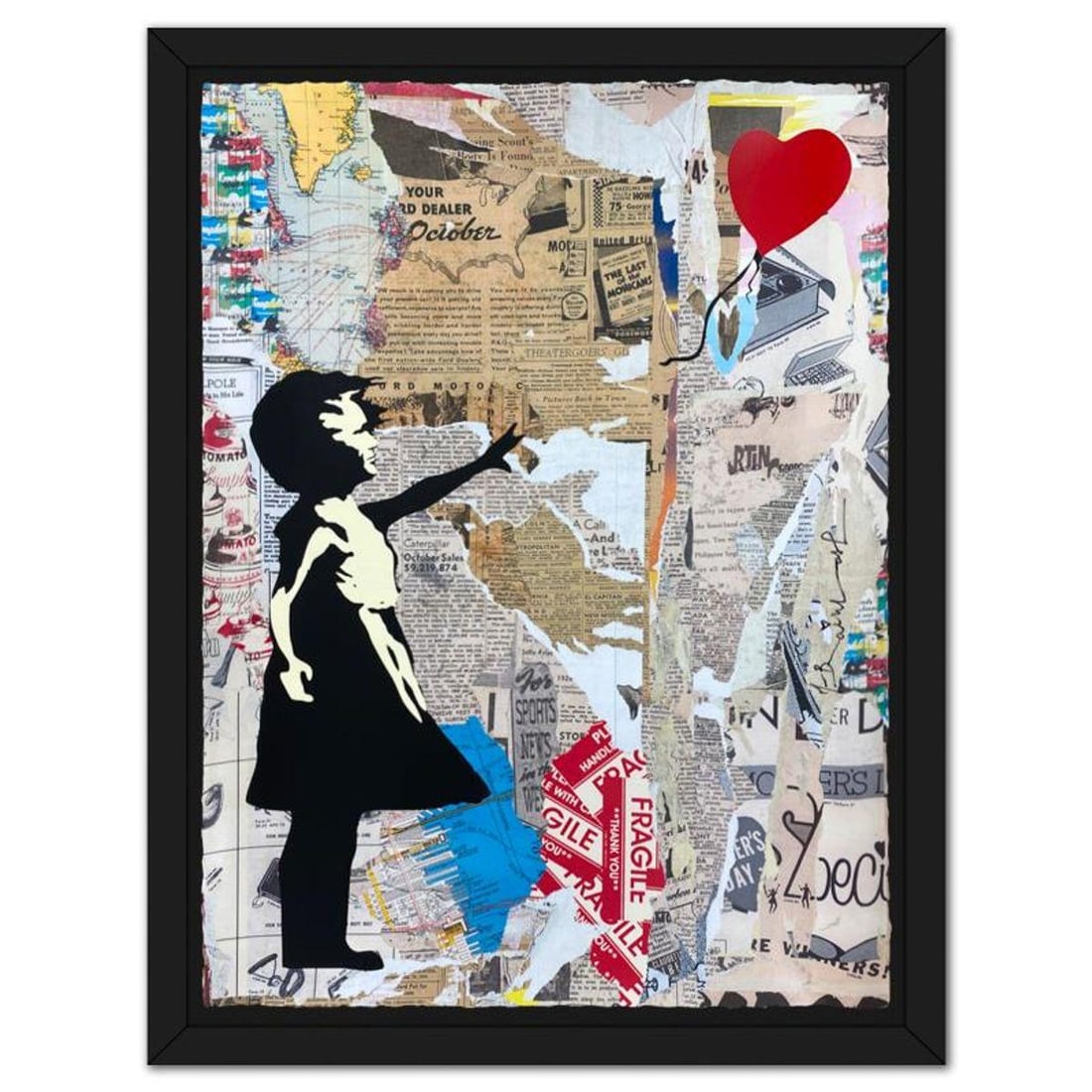 Mr. Brainwash, "Balloon Girl" Framed Unique (UNQ) Mixed Media, Hand Signed with Certificate of: Balloon Girl is a unique (UNQ) mixed media on deckle edge paper by Mr Brainwash, Hand Signed and thumbprinted inverso by the artist. This piece comes custom framed. Includes Certificate of Authenticit