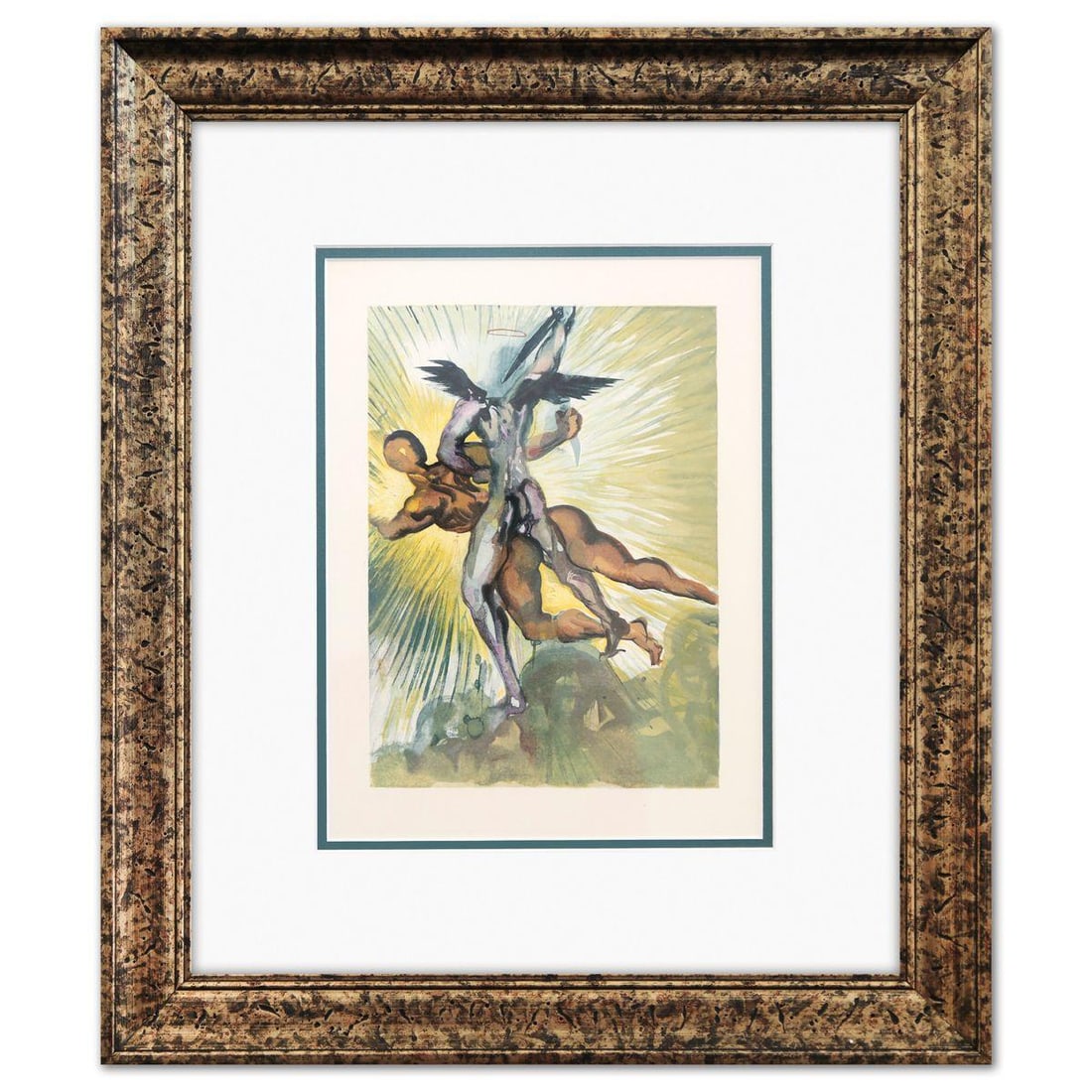 Salvador Dali- Original Color Woodcut on B.F.K. Rives Paper "Purgatory 2": Artist: Salvador Dali. Medium: Original Color Woodcut on B.F.K. Rives Paper. Title: Purgatory 2. Size: 13" x 10". Measures approx. 20" x 18" (framed). Certificate of Authenticity: Is included. Additio