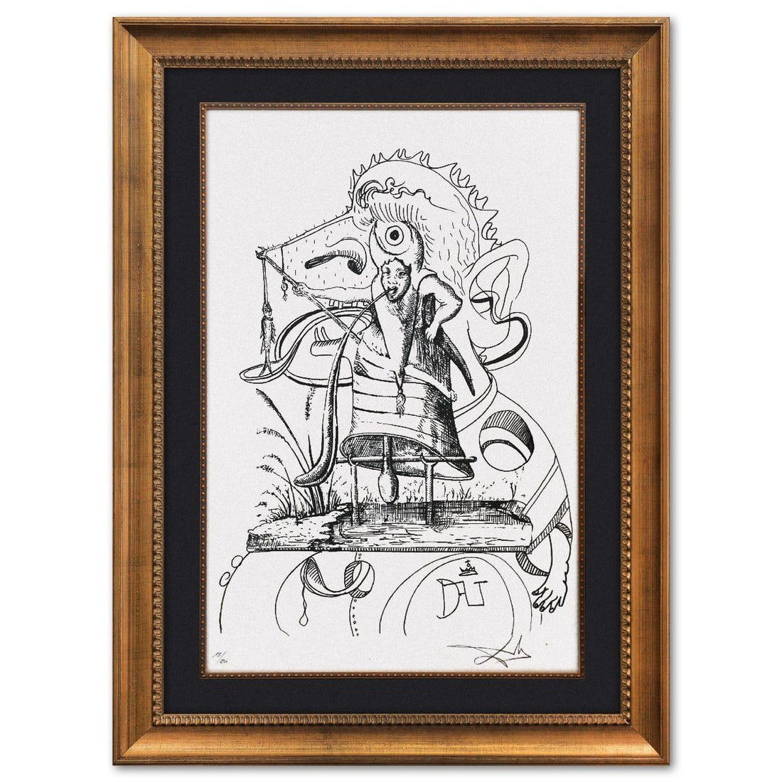 Salvador Dali- Original Lithograph from Gouache and Collage "Les Songes Drolatiques de Pantagruel": Artist: Salvador Dali. Medium: Original Lithograph from Gouache and Collage. Title: Les Songes Drolatiques de Pantagruel. Size: 29" x 19". Measures approx. 39" x 29" (framed). Signature: Hand signed a