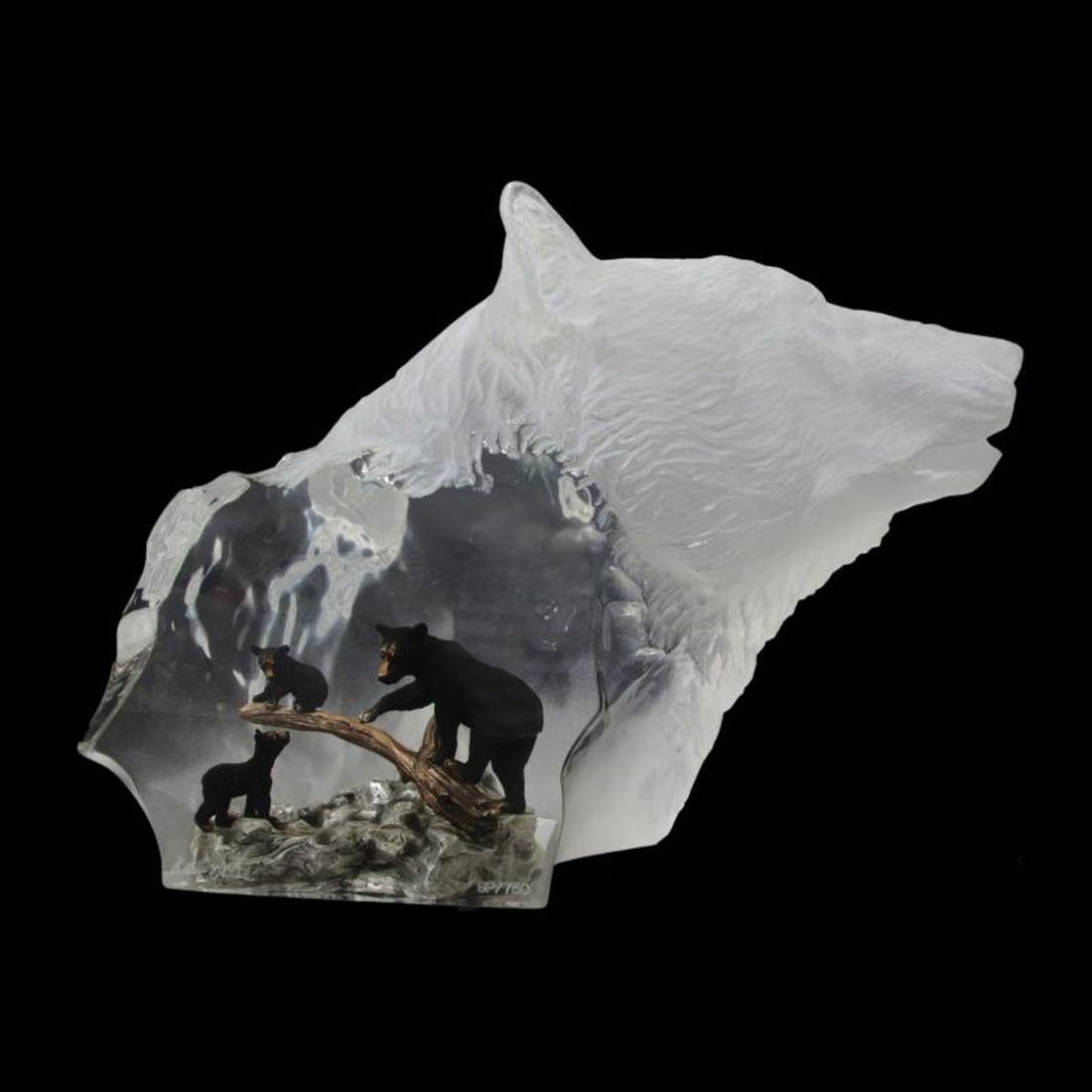 Kitty Cantrell, "Black Bear Clan" Limited Edition Mixed Media Lucite Sculpture with COA.: Black Bear Clan is a limited edition mixed media lucite sculpture by Kitty Cantrell. Engraved with the artists signature and number, this piece comes with a certificate of authenticity. Measures appro