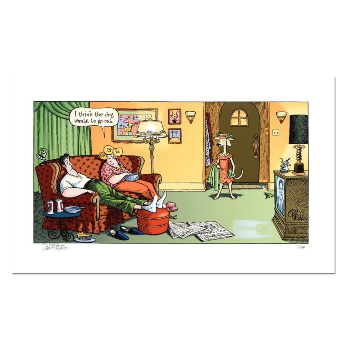 Bizarro, "Dog Goes Out" Numbered Limited Edition Hand Signed by creator Dan Piraro; Letter of: Dog Goes Out is a limited edition giclee on paper by Dan Piraro, creator of the critically acclaimed and award winning comic strip, Bizarro! This piece is numbered and hand signed by the artist and in